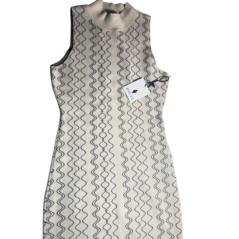 Whiteroom + Cactus sweater dress women size M cream black wavy geometric knit